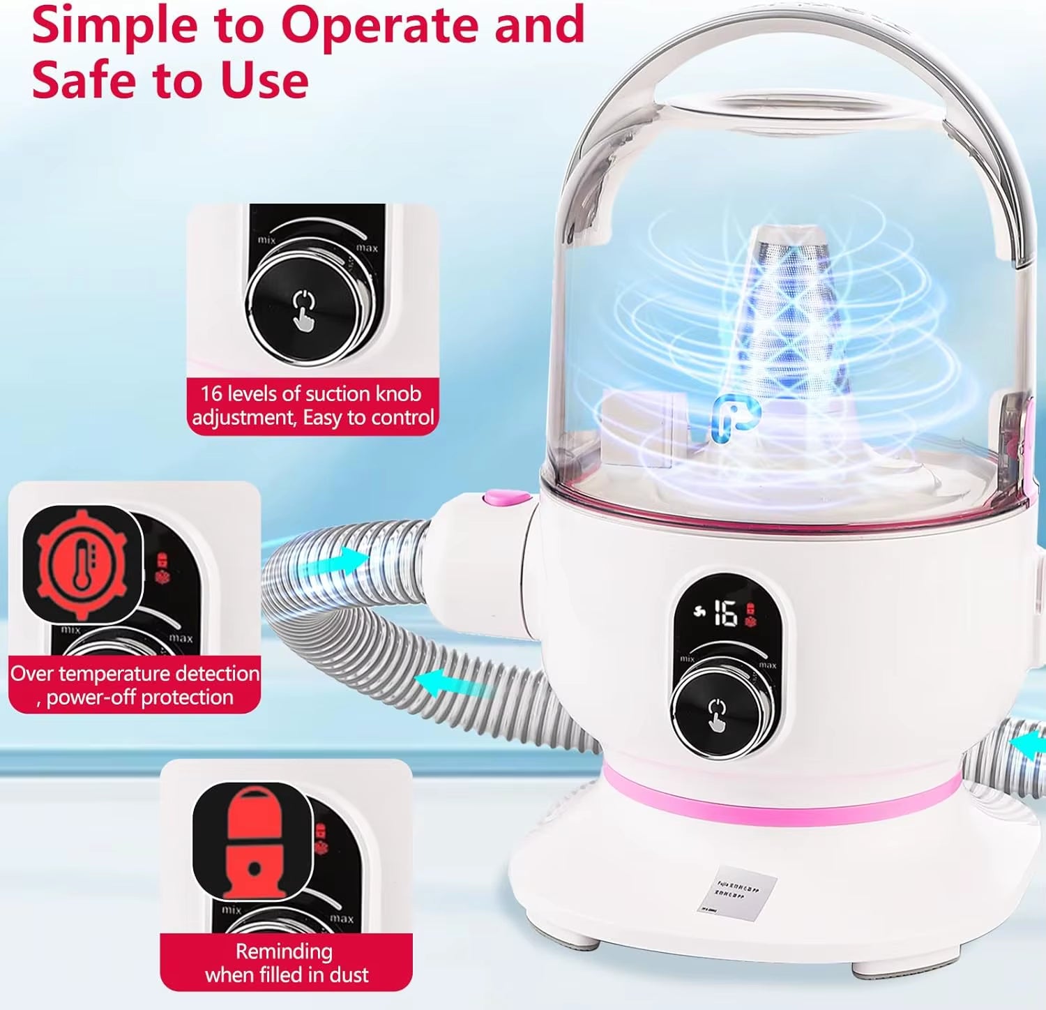 Pet Grooming Vacuum, Dog Hair Vacuum Groomer, Multi-Functional Pet Grooming Kits Dog Hair Vacuum for Dogs, Cats & More